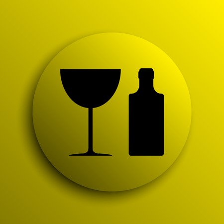 Bottle and glass icon. Yellow internet button.の写真素材