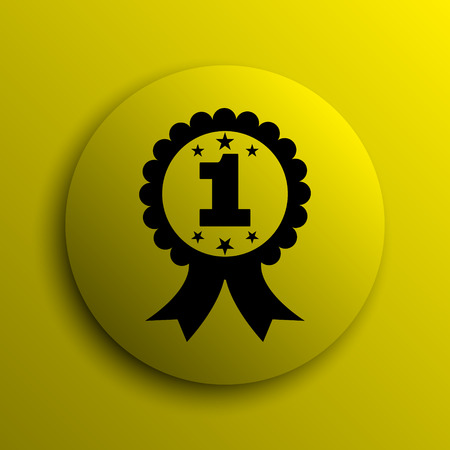 First prize ribbon icon. Yellow internet button.の写真素材