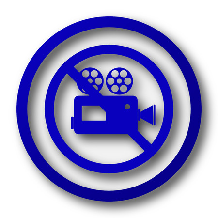 Forbidden video camera icon. Blue internet button on white background.の写真素材