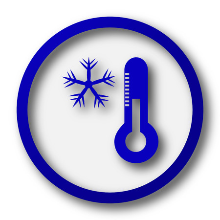 Snowflake with thermometer icon. Blue internet button on white background.の写真素材