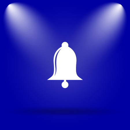 Bell icon. Flat icon on blue background.の写真素材