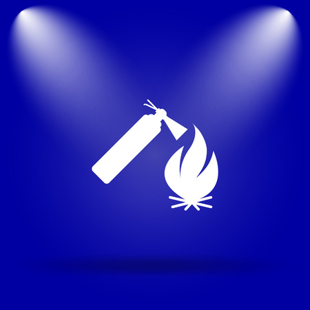 Fire extinguisher icon. Flat icon on blue background.の写真素材