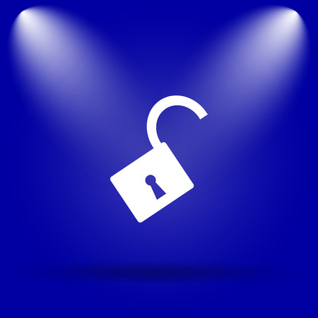 Open lock icon. Flat icon on blue background.の写真素材