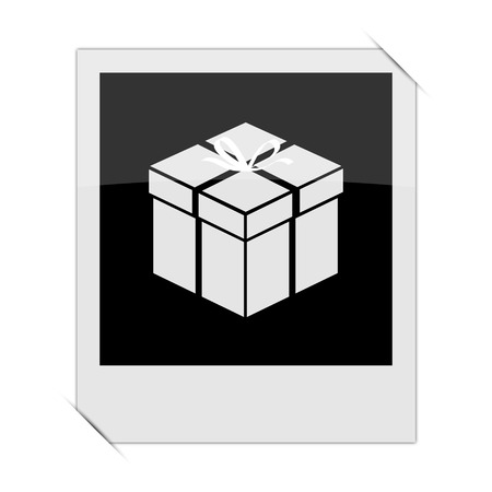 Gift icon within a photo on white backgroundの写真素材