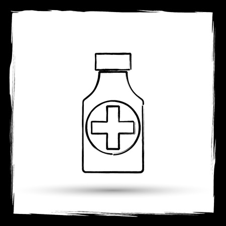 Pills bottle  icon. Internet button on white background. Outline design imitating paintbrush.の写真素材