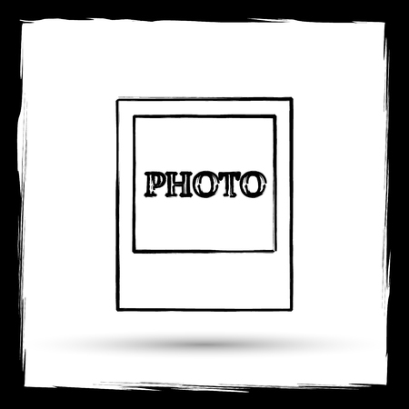 Photo icon. Internet button on white background. Outline design imitating paintbrush.の写真素材