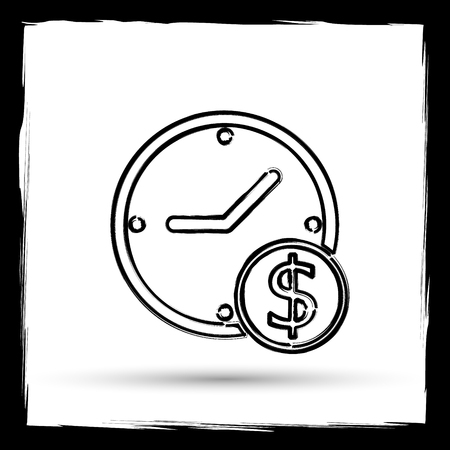 Time is money icon. Internet button on white background. Outline design imitating paintbrush.の写真素材