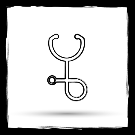 Stethoscope icon. Internet button on white background. Outline design imitating paintbrush.の写真素材
