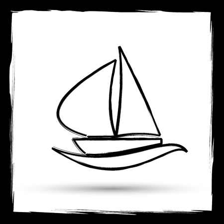 Sailboat icon. Internet button on white background. Outline design imitating paintbrush.の写真素材