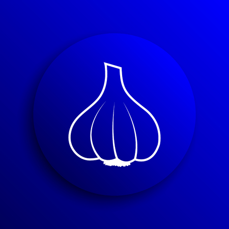 Garlic icon. Internet button on blue background.の写真素材