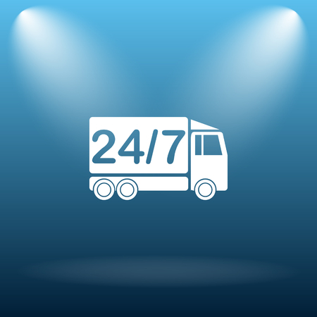 24/7 delivery truck icon. Internet button on blue background.の写真素材
