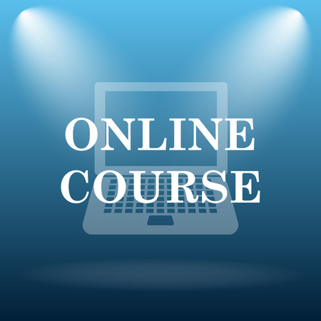 Online course icon. Internet button on blue background.の写真素材