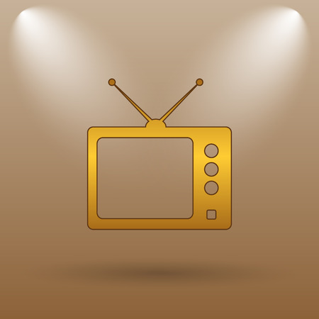 Retro tv icon. Internet button on brown background.の写真素材