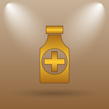 Pills bottle  icon. Internet button on brown background.の写真素材
