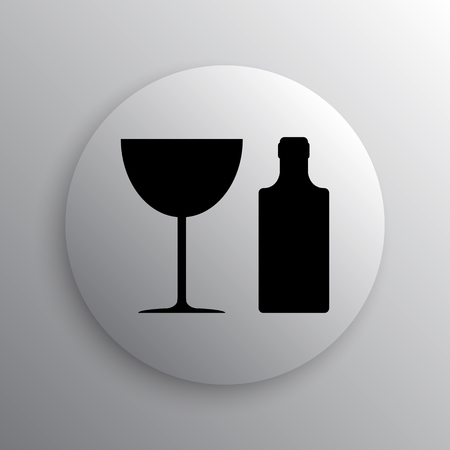 Bottle and glass icon. Internet button on white background.の写真素材