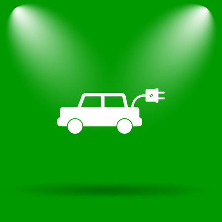 Electric car icon. Internet button on green background.の写真素材