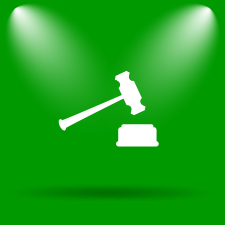 Judge hammer icon. Internet button on green background.の写真素材