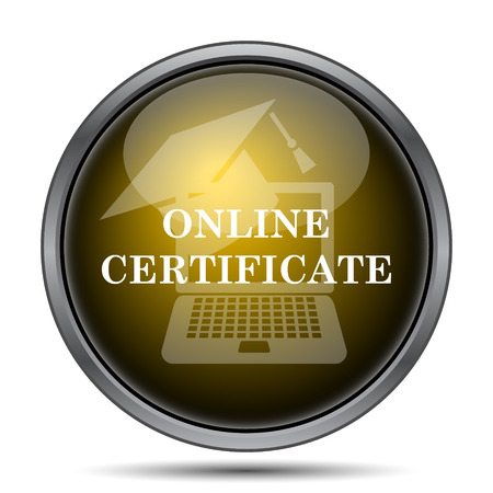 Online certificate icon. Internet button on white background.の写真素材