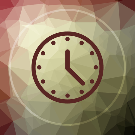 Clock icon. Clock website button on khaki low poly background.の写真素材