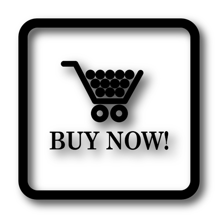 Buy now shopping cart icon, black website button on white background.の写真素材