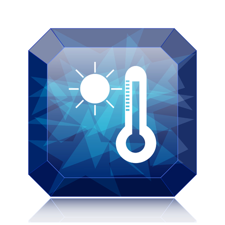 Sun and thermometer icon, blue website button on white background.の写真素材