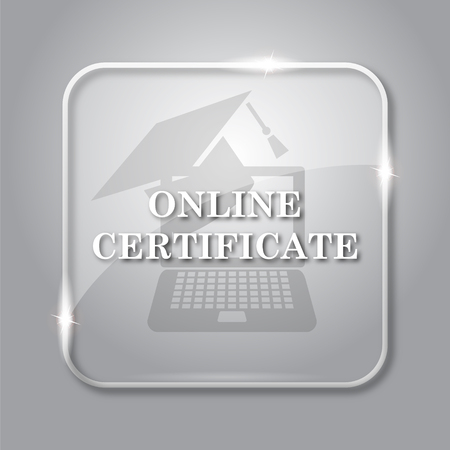 Online certificate icon. Transparent internet button on grey background.の写真素材