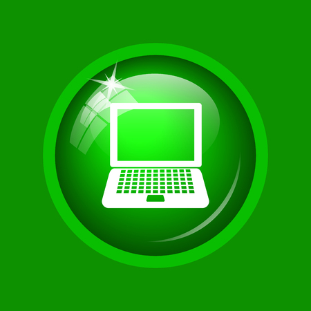 Laptop icon. Internet button on green background.の写真素材