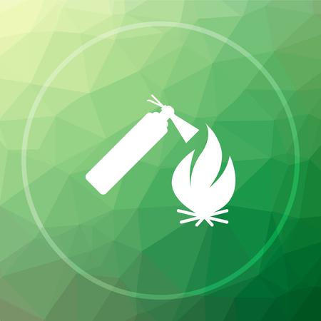 Fire icon. Fire website button on green low poly background.の写真素材