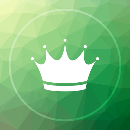 Crown icon. Crown website button on green low poly background.の写真素材