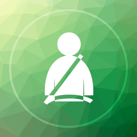 Safety belt icon. Safety belt website button on green low poly background.の写真素材