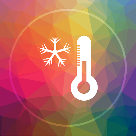Snowflake with thermometer icon. Snowflake with thermometer website button on low poly background.の写真素材
