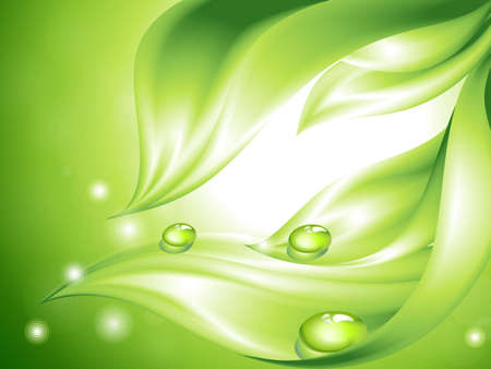 Abstract green background with leaves and water drops  no mesh のイラスト素材