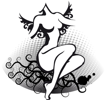 Silhouette woman with floral background のイラスト素材