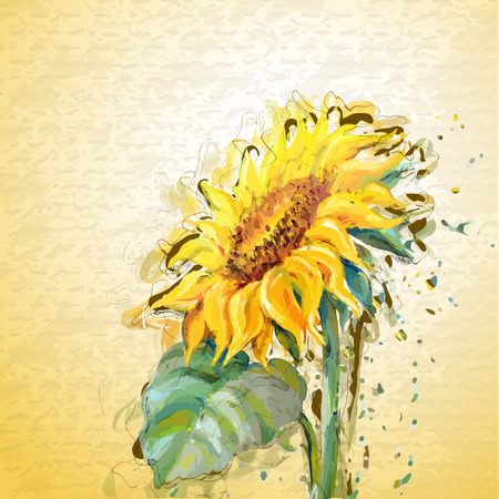 Grunge painting sunflower.のイラスト素材