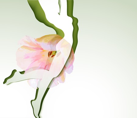 Beautiful young woman silhouette with flowerのイラスト素材