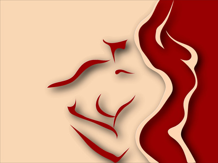 Woman and man torso on red background. Paper designのイラスト素材