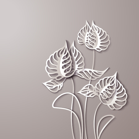 Abstract 3D Paper Gray Flowersのイラスト素材