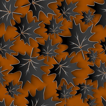 Vector Black Maple Leaves 3d Seamless Pattern Background. Invitation cards decorationのイラスト素材