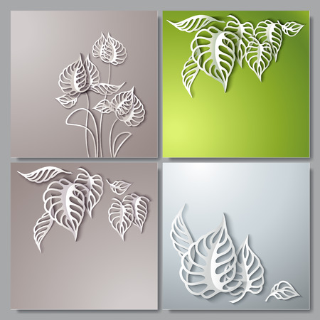 Abstract 3D Paper Design Leaves and  Flowersのイラスト素材