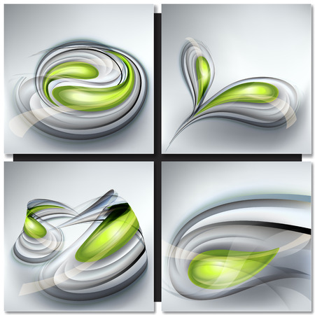 Set of abstract gray backgrounds with green dropsのイラスト素材