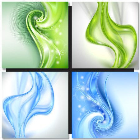 Set of Abstract blue green swirl wave vector backgroundsのイラスト素材