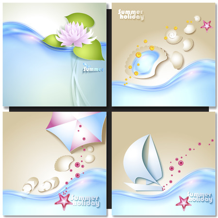 Summer vacation design set with sail sea sun. Paper design vector illustrationのイラスト素材