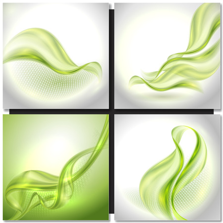 Set of Abstract green swirl wave vector backgroundsのイラスト素材