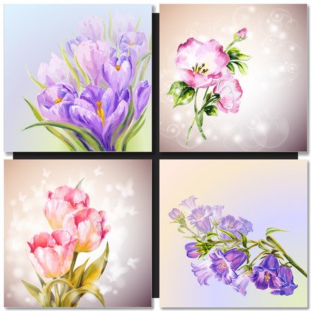 Vector floral background Oil painting Flowersのイラスト素材
