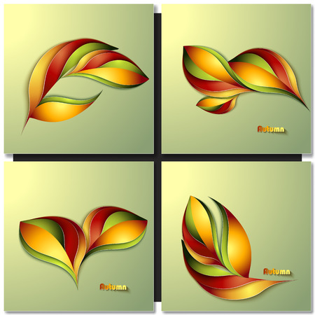 Set of Abstract autumn different color leaves.  Paper design.のイラスト素材