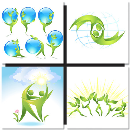 Eco icon green dancers with tree, nature conceptのイラスト素材