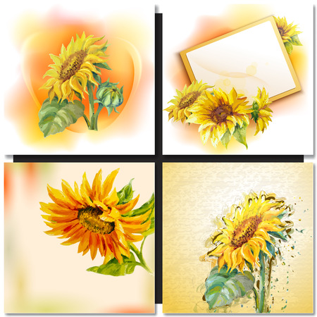 Oil painting Sunflowers Greeting Card.のイラスト素材