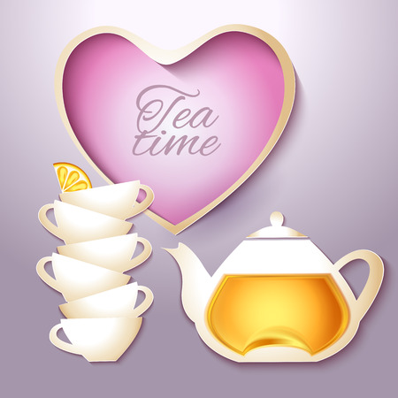 Cup of tea and pot vintage style cardのイラスト素材