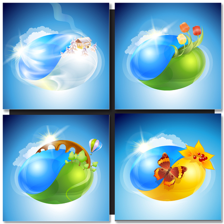 Eco concept planet earth nature for each season. Shape yin-yang.のイラスト素材