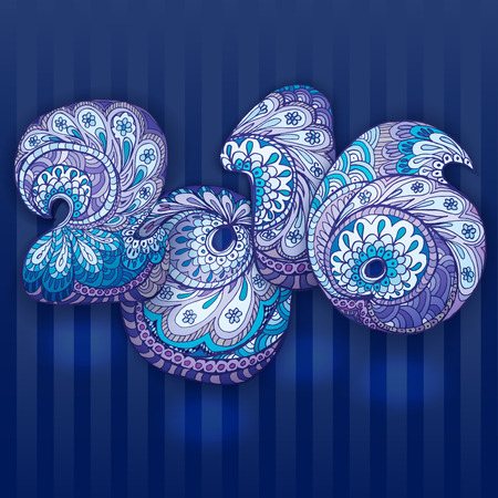 Happy New Year 2016. Decorative vintage ornamental hand drawn doodlesのイラスト素材